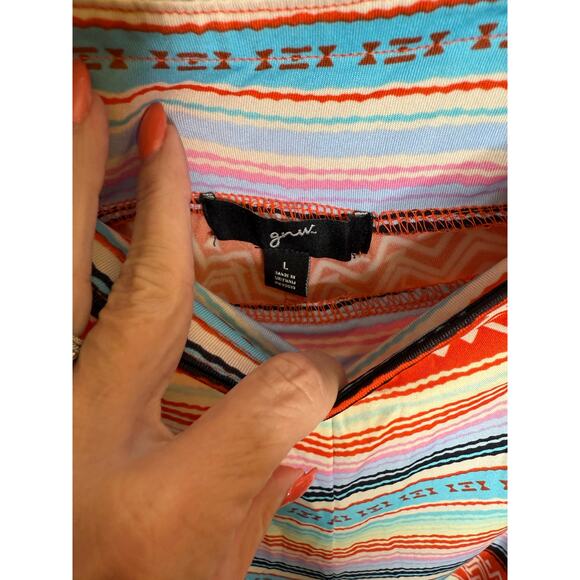 GNW large maxi skirt orange stripe multi color pull on long skirt spring cotton - Picture 3 of 3